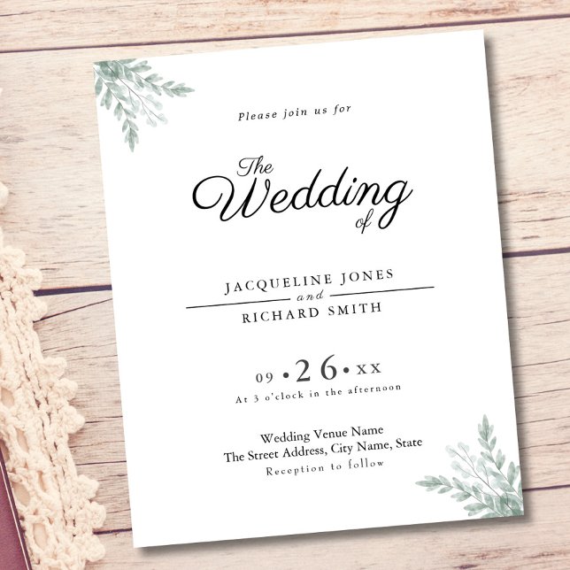 Flyer Eucalyptus Rustic Budget Chic Weditation Convite (Criador carregado)
