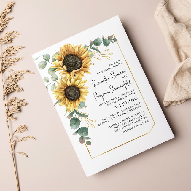 Flyer Eucalyptus Sunflower Budget Invitation (Sunflower Eucalyptus Floral Script Wedding Invitation)
