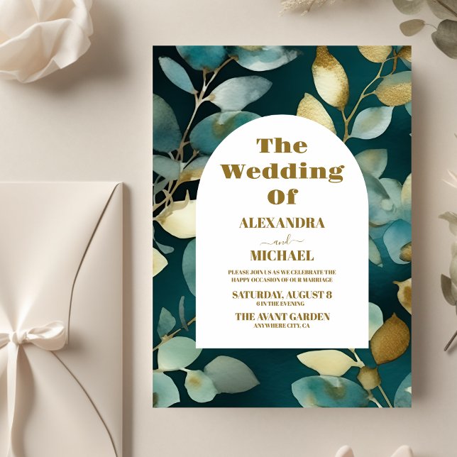Flyer Eucalyptus Wedding em Greenerescência Verde Dourad (Criador carregado)
