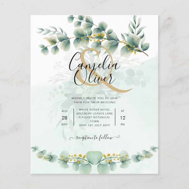 Flyer Eucalyptus Wedding Invitation Modern Greenery Dour (Frente)