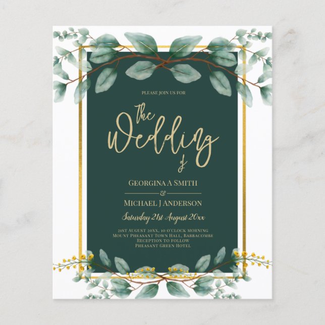 Flyer Eucalyptus Wedments Invices Emerald Green Dourado (Frente)