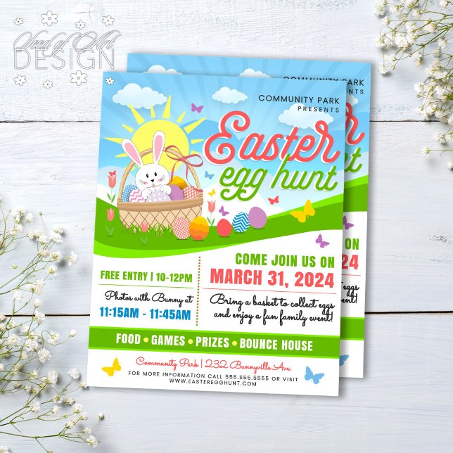 Flyer Evento da Família Sunny Bunny Egg Hunt Hunt Hunt (Criador carregado)