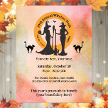 Flyer Evento de Caminhada das Bruxas<br><div class="desc">Crie o seu promocional no evento de caminhada das bruxas da sua cidade. Impresso com silhuetas de bruxas modernas e elegantes contra um logotipo laranja e fundo do estilo aquarela. Destacado com dois gatos pretos. Todo o texto é editável para os detalhes do evento. Outras opções de tamanho.</div>