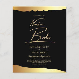 Flyer Evento Elegante de Espelho Ouro de Casamento Preto