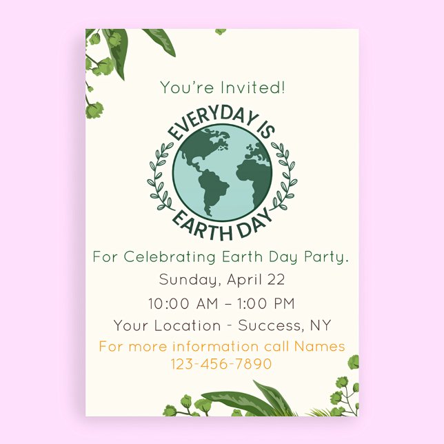 Flyer Every Day Is Earth Day Party Event Invitation (Criador carregado)