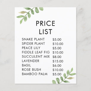 Flyer Exibição da Lista de Preços Comprados Elegante com