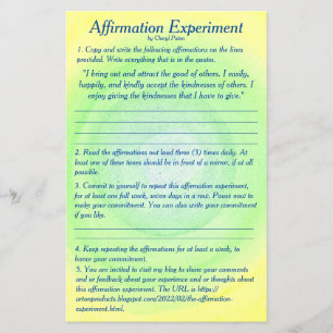 Flyer Experimento de Afirmação por Cheryl Paton