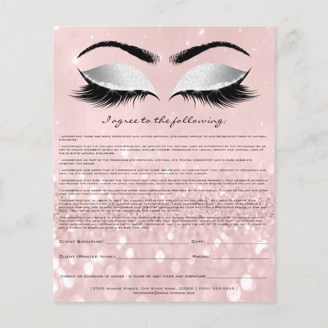 Flyer Eyelash Extensão de Responsabilidade Rosa de Dispe (Verso)