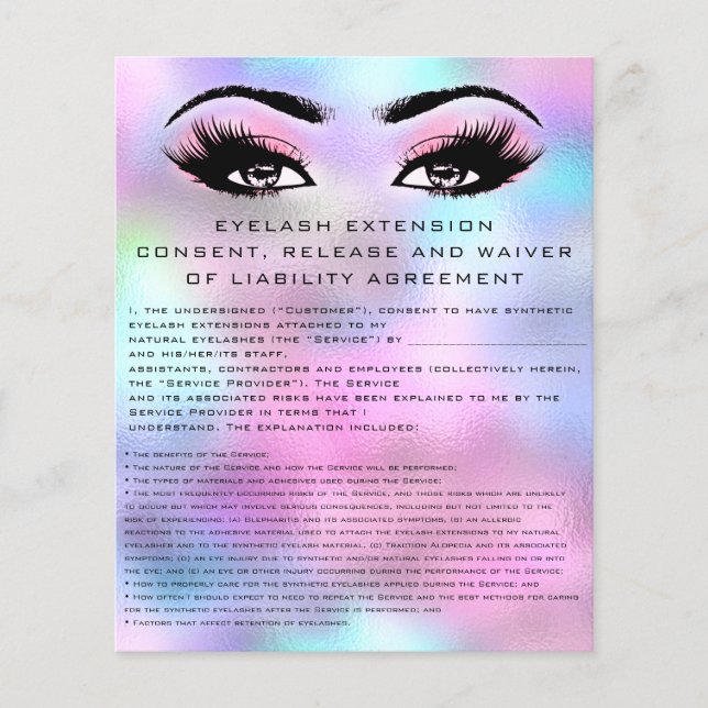 Flyer EYELASH EXTENSION RELEASE WAIVER Holograph cor-de- (Frente)