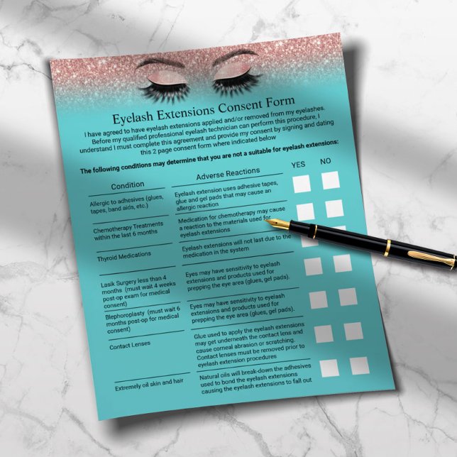 Flyer Eyelash Ramal Responsabilidade Dispensa Rosa Teal  (Criador carregado)
