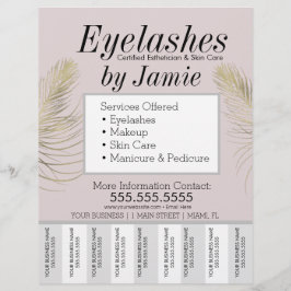 Flyer Eyelash Service Dourado Rasgos de Negócios Rosa