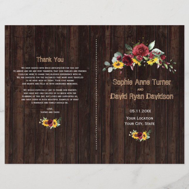 Flyer Fall Burguns Rosas Sunflower Old Wood Program (Frente)