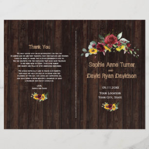 Flyer Fall Burguns Rosas Sunflower Old Wood Program