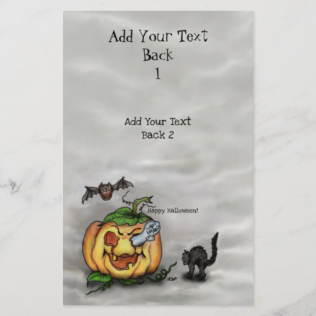 Flyer Fantasma, Gato, Bat e Pumpkin, Feliz Halloween! (Verso)