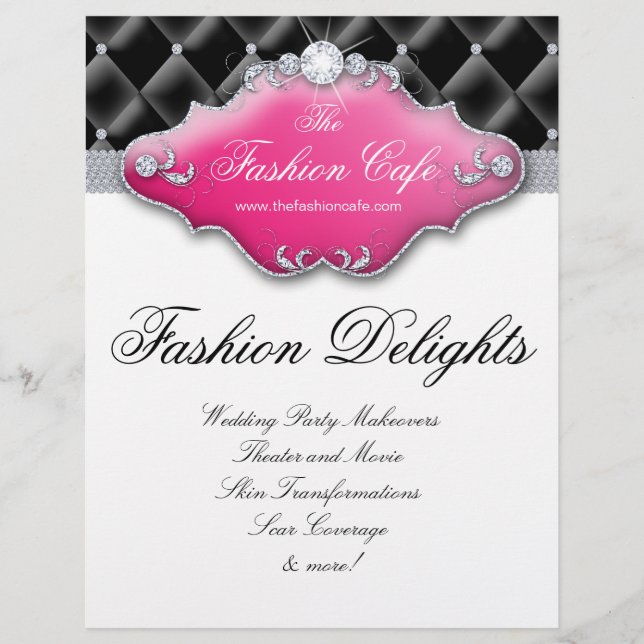 Flyer Fashion Hair Salon Satin Diamantes Pretos Ro (Frente)