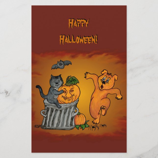 Flyer Feliz Dia das Bruxas! Cão de Bat Cat e Aranha (Frente)