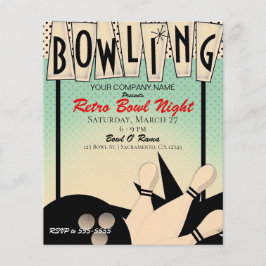 Flyer Festa Corporativa Noturna de Boliche Retro Vintage