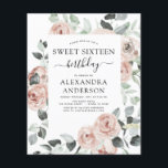 Flyer Festa de aniversário 16 de cor rosa suave e poeire<br><div class="desc">Rosas de cor rosa-rosa poeirento e Eucalyptus Bobotanical Greenery Primavera ou Summer Sweet Sesseis Convites de festas de aniversários - inclui uma bela e elegante tipografia guiada com flores botânicas tropicais modernas e verde para a doce celebração 16.</div>