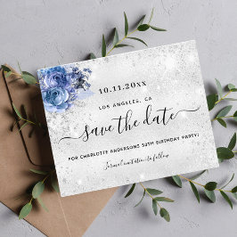 Flyer Festa de aniversário azul-prata salvar a data