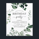 Flyer Festa de aniversário de Orçamento Verde Botânico<br><div class="desc">Os Convites de festas de aniversários de Verde Verde Verde em Verde incluem uma bela e elegante tipografia de roteiro com verde moderno e elegante para a festa de aniversário de 16,  18,  21ruas,  30,  40,  50,  60 anos,  70.</div>