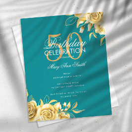 Flyer Festa de aniversário Floral Elegante Dourada e Tea