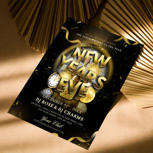 Flyer Festa de Ano Novo Black & Gold em Clube