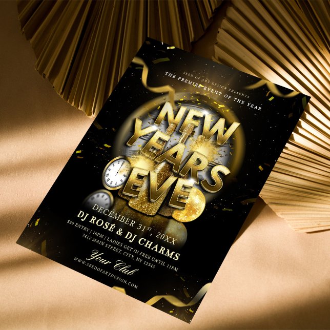 Flyer Festa de Ano Novo Black & Gold em Clube (Criador carregado)