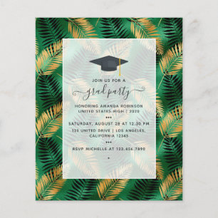 Flyer Festa de Graduação Exótica Tropical Verde e Dourad