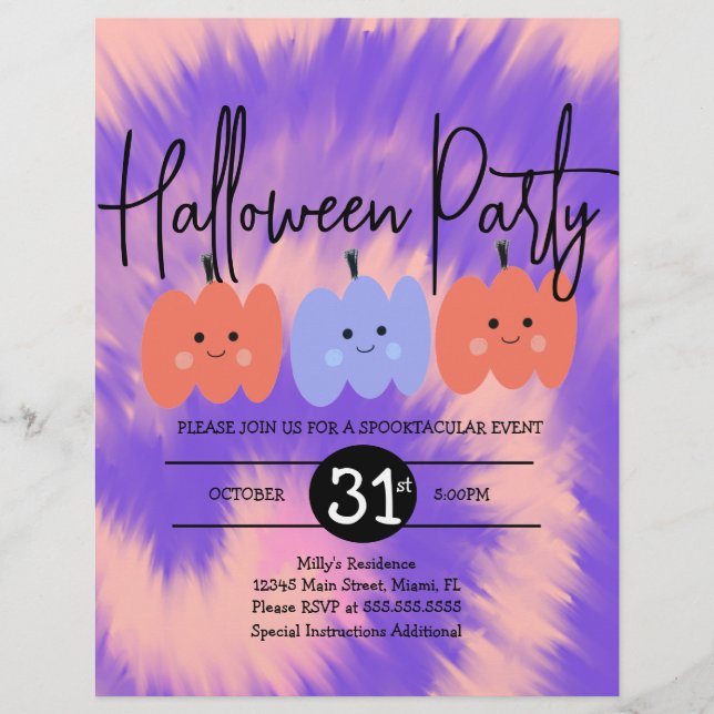 Flyer Festa de Halloween Gravata Dye Abóbora Desenhada à (Frente)