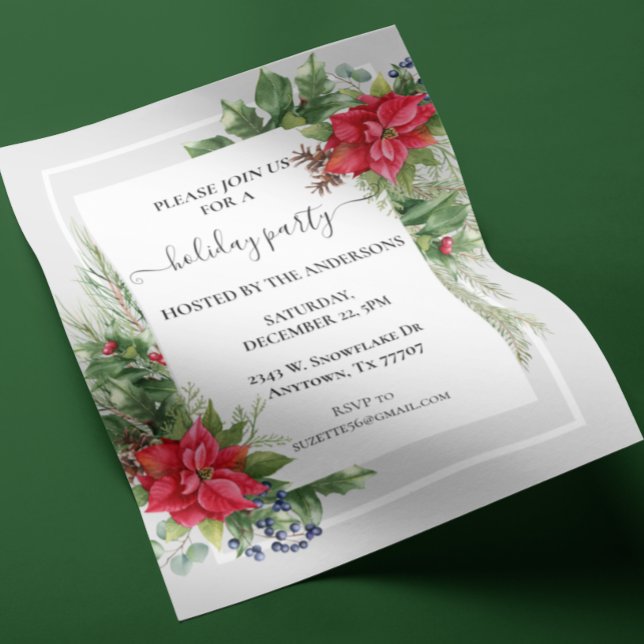 Flyer Festa de Natal em Aquarela Floral Poinsettia (Criador carregado)