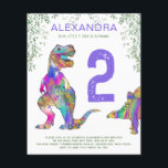 Flyer Festa de segundo aniversário do Dinossauro Incita<br><div class="desc">Seu pequeno T. rex está fazendo dois, então vamos comemorar. Este Tiranossauro Rex, colorido, e um estegossauro fofo convidam amantes do Dinossauro para uma festa pré-histórica de segundo aniversário da selva. Personalize este pequeno T. rex que torna 2 convites de festas adicionando o nome do aniversariante ou menina, o número...</div>