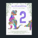 Flyer Festa de segundo aniversário do Dinossauro Incita<br><div class="desc">Seu pequeno T. rex está fazendo dois, então vamos comemorar. Este Tiranossauro Rex, colorido, e um estegossauro fofo convidam amantes do Dinossauro para uma festa pré-histórica de segundo aniversário da selva. Personalize este pequeno T. rex que torna 2 convites de festas adicionando o nome do aniversariante ou menina, o número...</div>