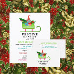 Flyer Festivo Elf Sleigh, Evento Festivo Cardíaco<br><div class="desc">Festivo Elf Sleigh,  Evento Festivo de Leilão de Caridade Folheto Publicitário da Loja de Cartão de visita.</div>