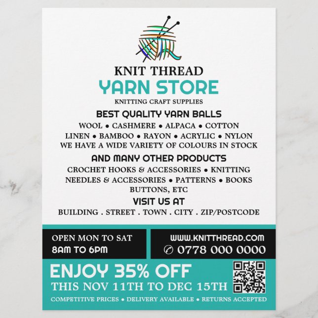 Flyer Fios de abstrato, Loja de tricô, Loja de Fios (Frente)