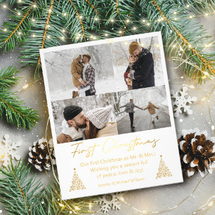 Flyer first christmas,mr mrs 4 photos collage gold card