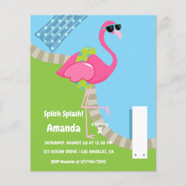 Flyer Flamingo Summer Splash Aniversário de criança