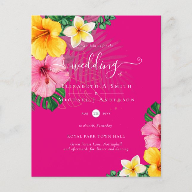 Flyer Florais de Casamento de Praia Tropical de Paraíso  (Frente)