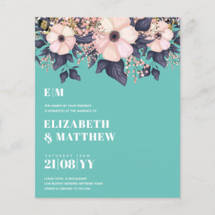 Flyer Floral Azul Cor-de-rosa-rosa com Casamento de Orç