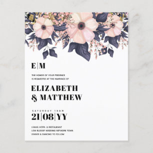 Flyer Floral Azul Cor-de-rosa-rosa com Casamento de Orça