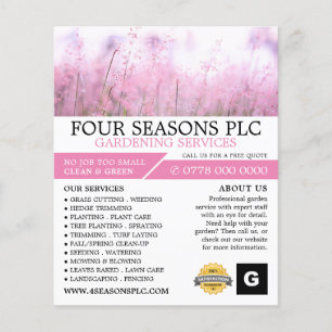 Flyer Floral cor-de-rosa, Serviço de Jardinagem, Horticu