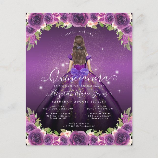 Flyer Floral Dourada Princesa Quinceanera (Frente)