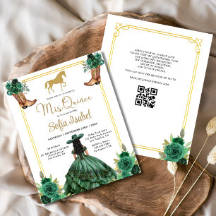 Flyer Floral Emerald Green Boots Horse Quinceanera