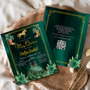 Flyer Floral Emerald Green Boots Horse Quinceanera