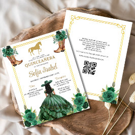 Flyer Floral Emerald Green Boots Horse Quinceanera