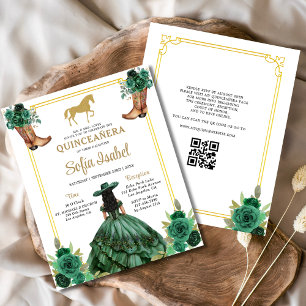 Flyer Floral Emerald Green Boots Horse Quinceanera