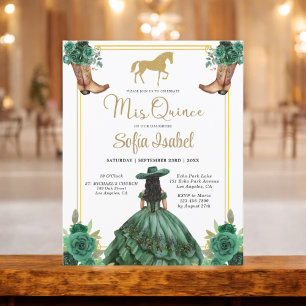 Flyer Floral Emerald Green Boots Horse Quinceanera