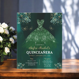 Flyer Floral Emerald Green Dress Birthday Quinceanera