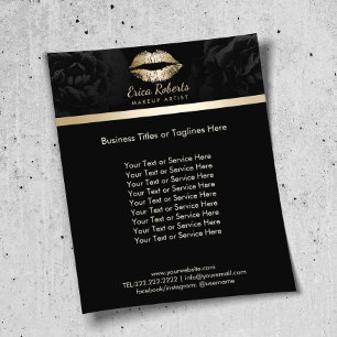 Flyer Floral preto elegante dos lábios Dourados luxuoso