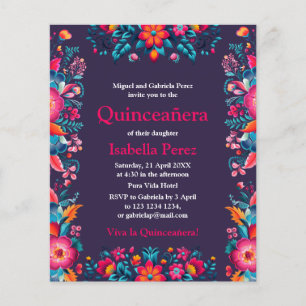 Flyer Floral Quinceanera Purple Mexicano Fiesta Birthday