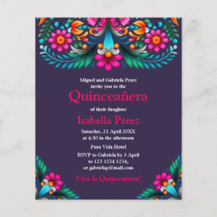 Flyer Floral Quinceanera Roxo Mexicana Festa de Aniversá